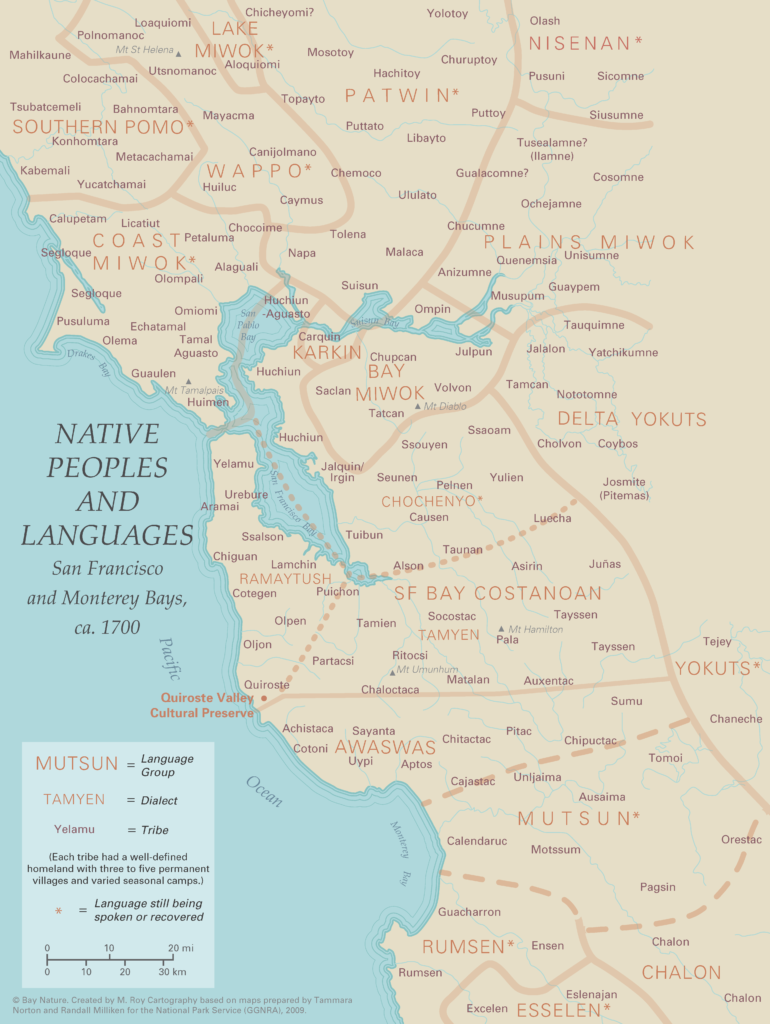 Map of native people and languages in the San Francisco and Monterey Bays.