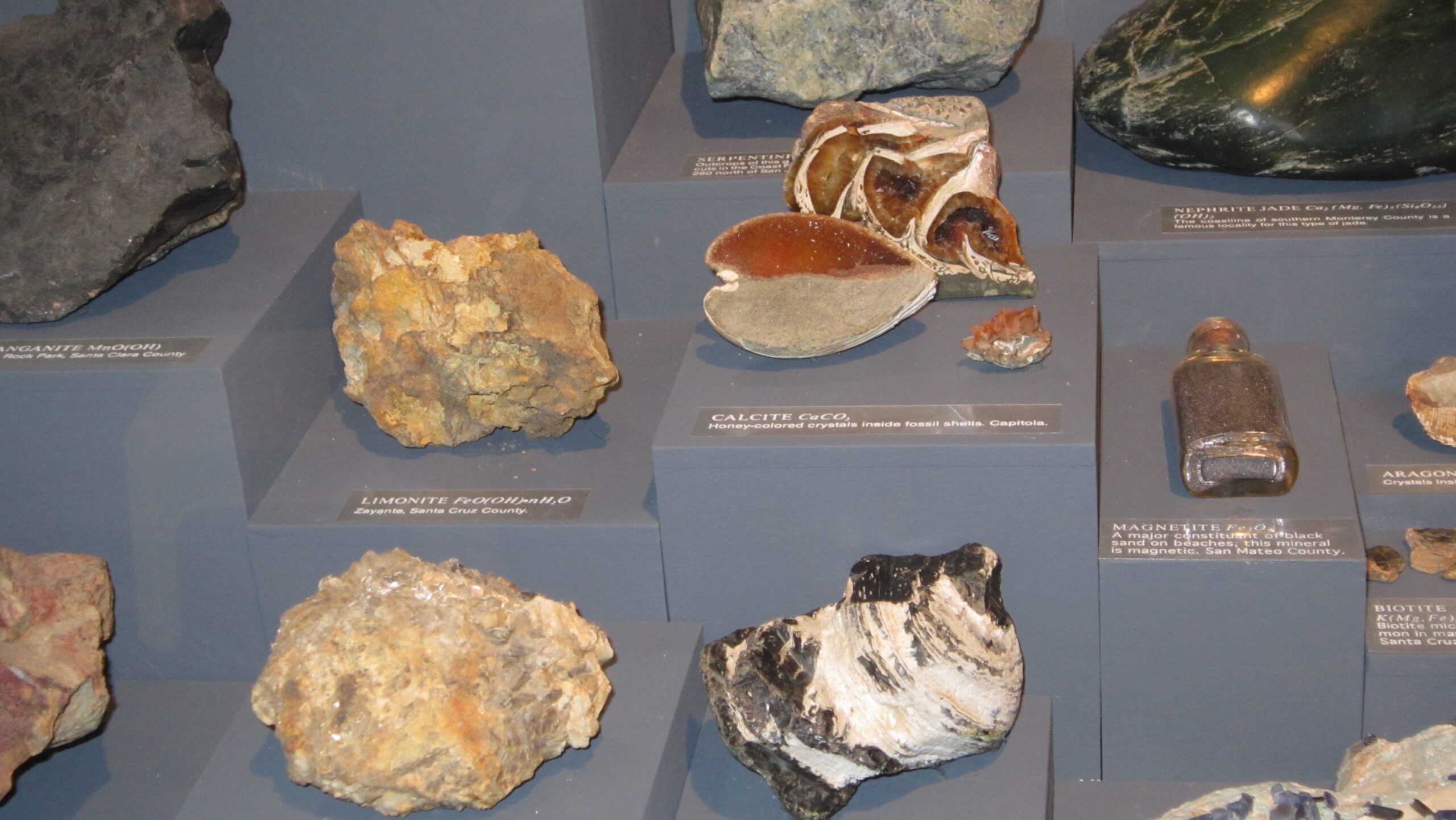 exhibit display of various minerals