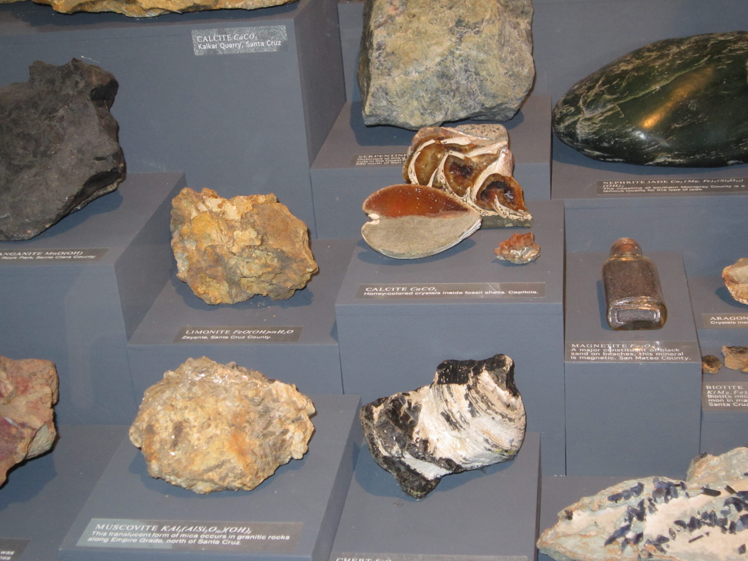 exhibit display of various minerals